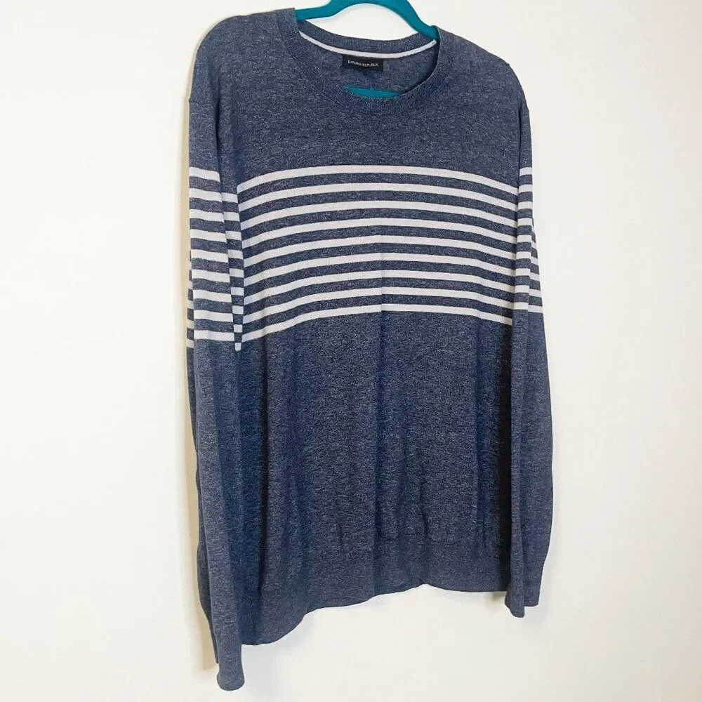 Banana Republic Sweater Mens Blue Striped Knitted Crew Neck Pullover Cotton XL